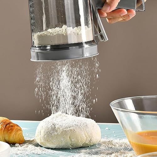 Miniatura 5 de Tamiz de harina de 3 tazas, tamiz de acero inoxidable de grado alimenticio con malla de doble capa y mango ergonómico, para harina, azúcar en polvo,