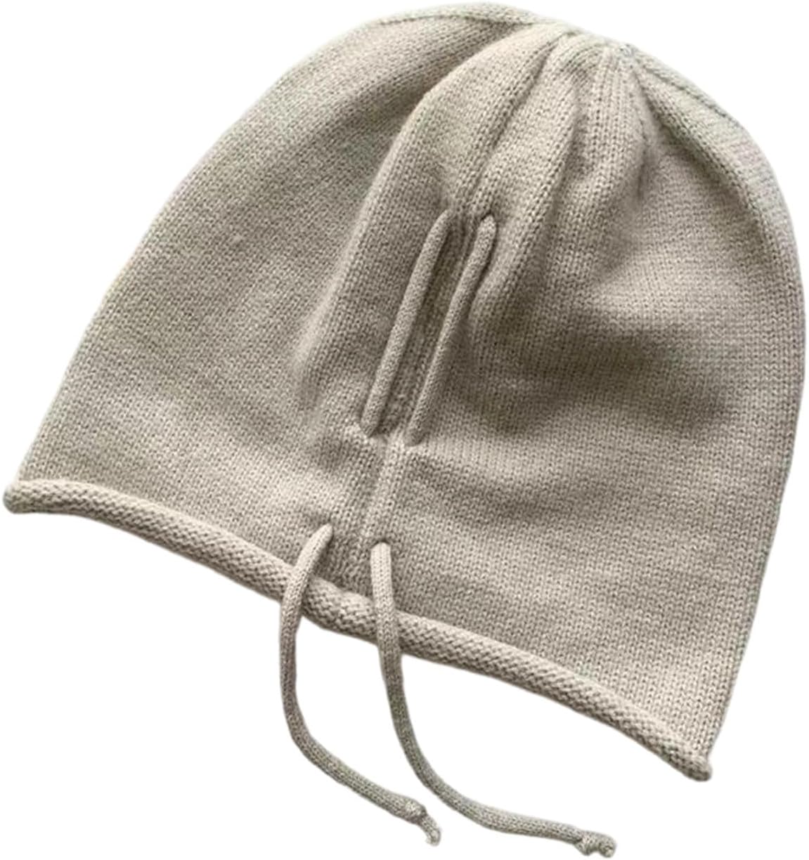 Drawstring Baggy Slouchy Beanie Bonnet for Women Autumn Winter Ear Keep Warm Cap Fashion Girl Knit Comfy Hat