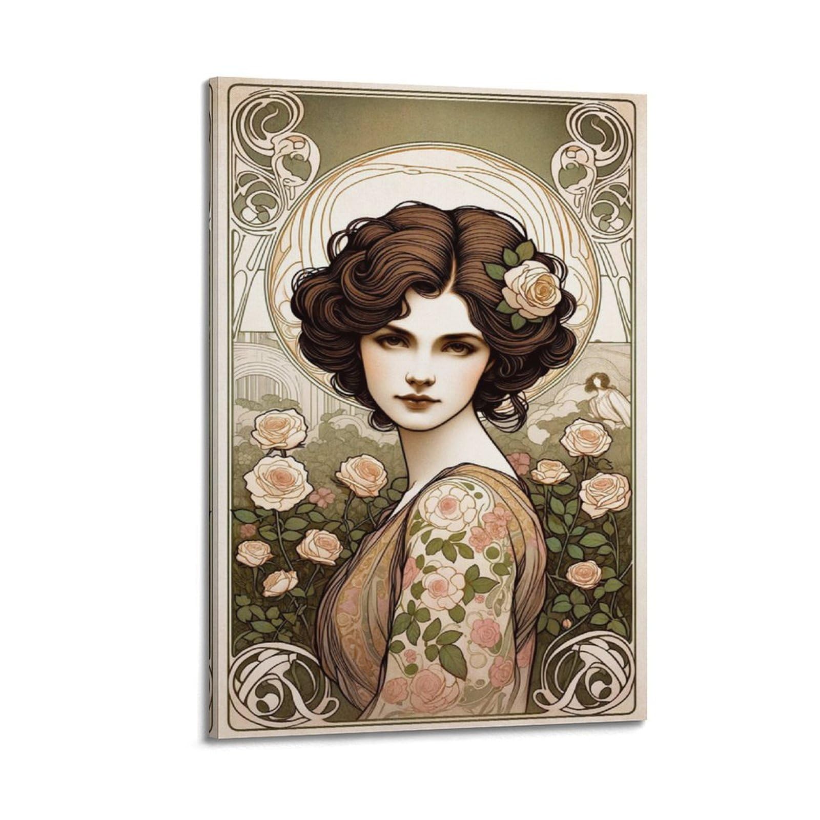 Art Nouveau - Inspired Rose - Adorned Figure Artistic Wall Mural Modern Hanging Decor Poster12x18inch(30x45cm)