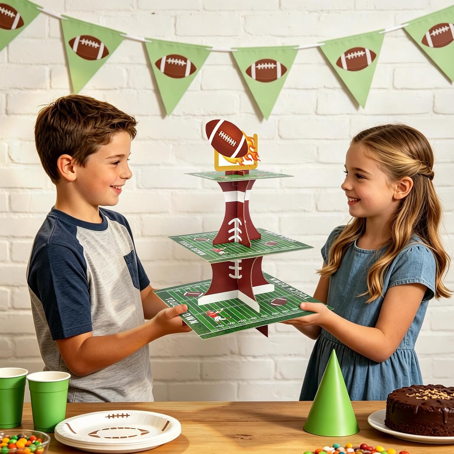 3 Tier Football Cupcake Stand Touchdown Cardboard Dessert Tower Football Theme Party Decorations for Boys Men Sports Birthday Baby Shower Tailgate Party Supplies