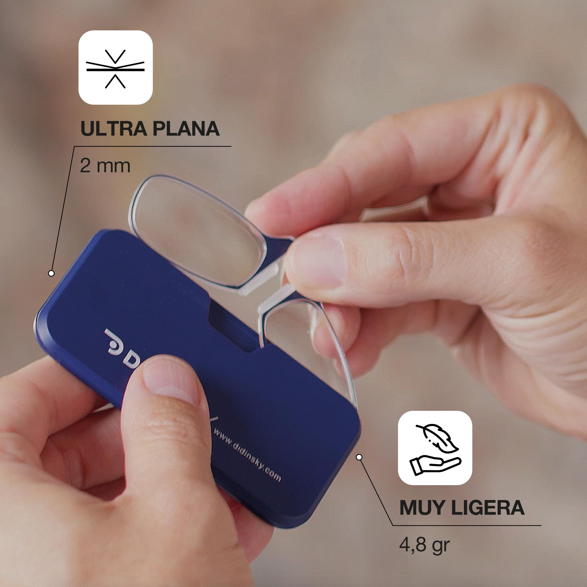 DIDINSKY Moma Occhiali da Lettura Senza Aste, Anti Luce Blu | Design senza aste, piatto da tasca · Per leggere da vicino · Anti luce blu · Ingrandimento +1.0 a +3.0 · Custodia inclusa