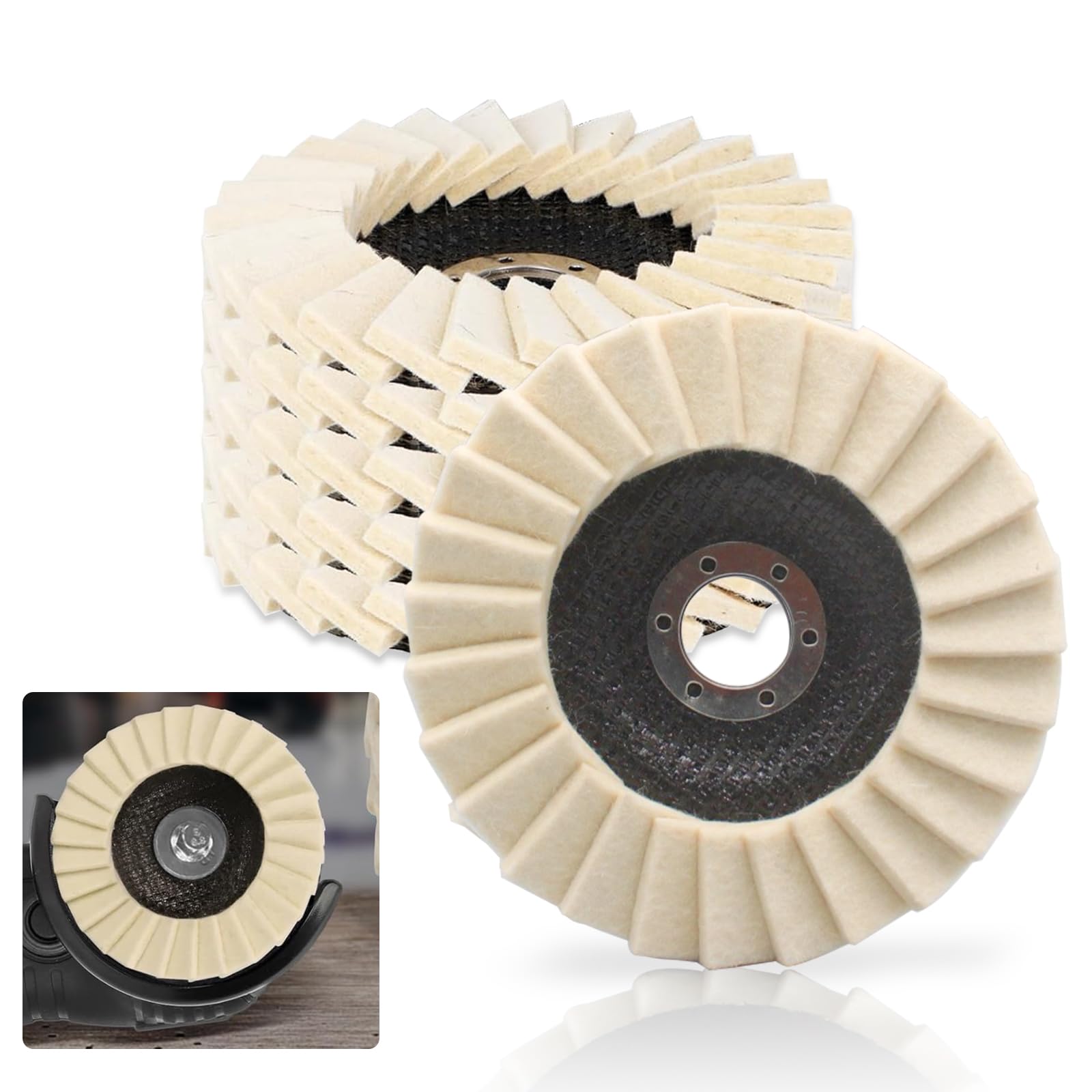 5 pezzi Disco abrasivo 125mm, disco abrasivo in feltro a ventaglio, disco abrasivo in feltro per lucidatura per smerigliatrice angolare, disco abrasivo in lana di lana per smerigliare e lucidare