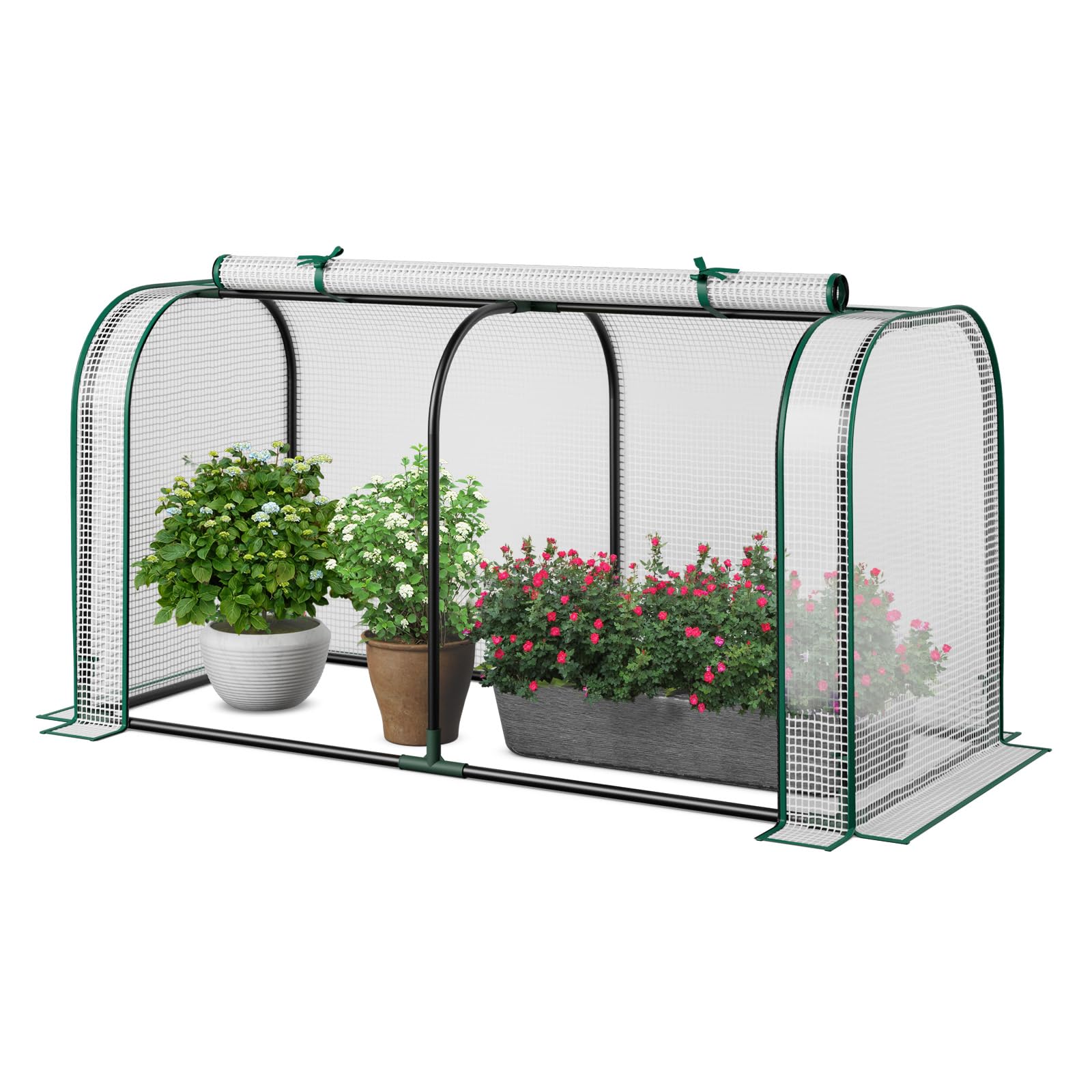 HOMASIS Serra da Giardino con Porta Avvolgibile a Cerniera, Serra da Balcone in PE e Struttura in Metallo, Copertura per Orto Rialzato per Protezione Piante, 118 x 55 x 60 cm (Trasparente)
