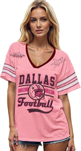 GLIGLITTR Football Jersey Shirt for Women Game Day Tshirt Football Season Outfits Fans Lover Shirts V Neck Y2k Baggy Tee Tops
