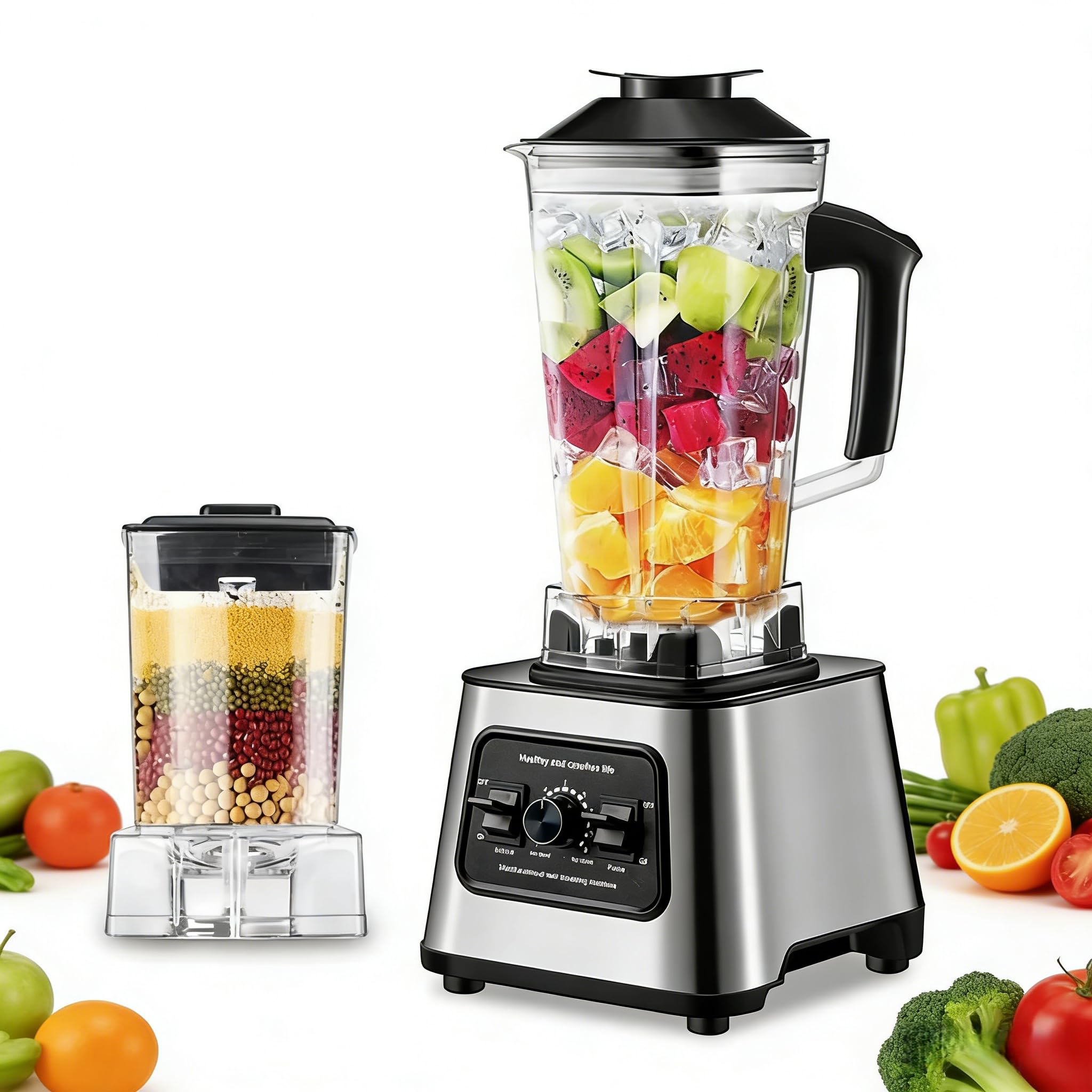 3L Batidora Multifunción, 3 en 1, Batidora Profesional de 9500W,Tres Jarras,Cuchillas de Acero Inoxidable,15 Velocidades Ajustables,Batidora para Batidos, Granizados y Frutas (3 en 1) — view 12