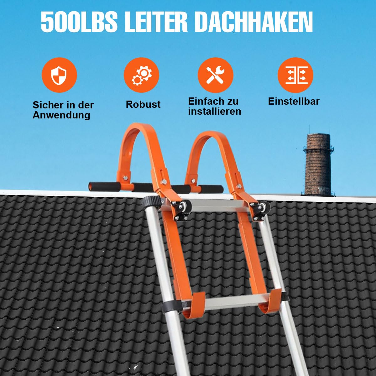 2 Stücke Dachleiterhaken Dachhaken Leiterhaken, Leiterzubehör, Universal Leiter Verlängerung, Stahlleiter Stabilisator für Dach, max 500lbs mit stationären Rädern und Gummigriff T-Bar