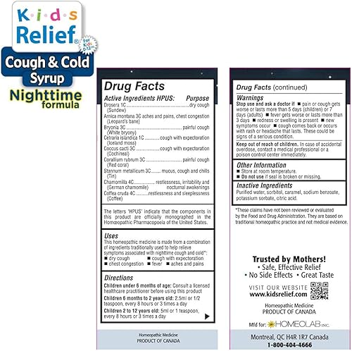 Miniatura 6 de Kids Relief Combo de jarabe para la tos y el resfriado, fórmula diurna y nocturna para niños de 0 a 12 años, sabor a caramelo, sin gluten y tinte,