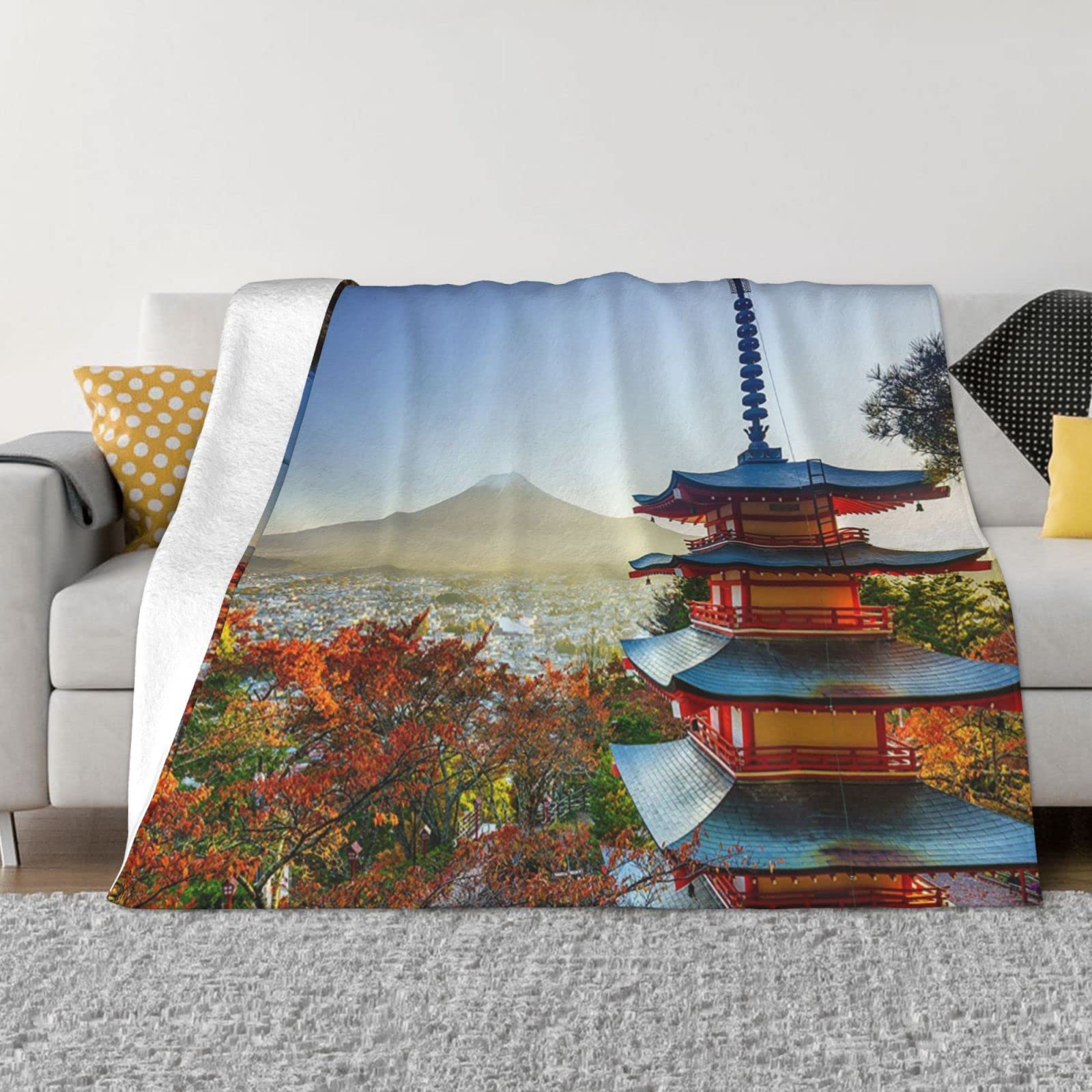Couverture Mont Fuji en flanelle légère 152x127 cm pour lit et canapé