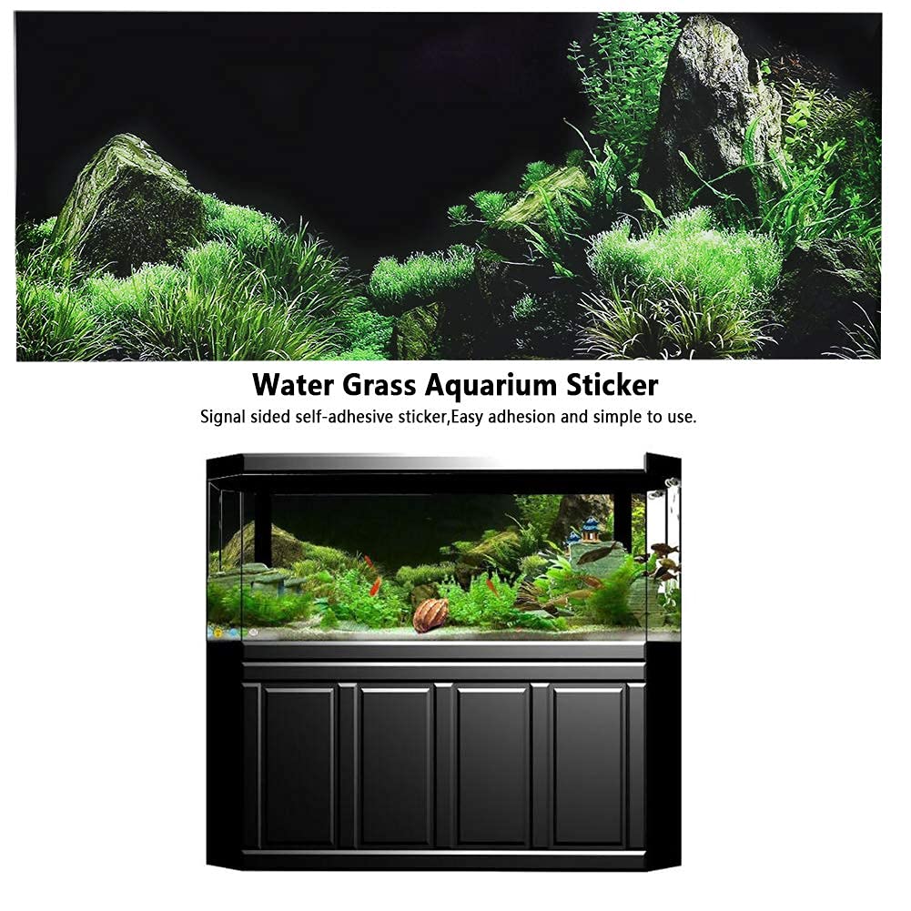 Effet 3D fond marin eau herbe affiche auto-adhésif PVC aquarium réservoir de poissons toile de fond murale décorative reptile terrarium papier peint salon canapé TV fond papier peint photo(122*46cm)