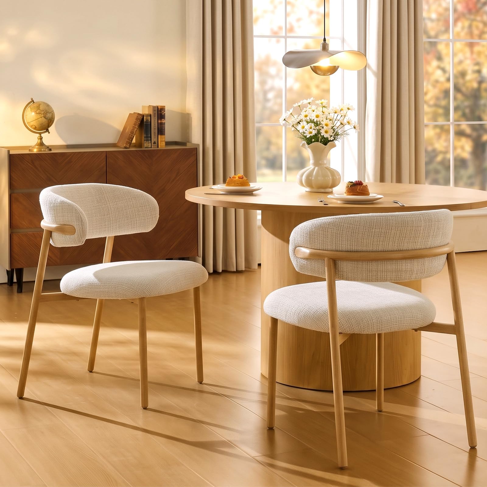 LEMROE Dining Chairs Set of 2, Chenille Kitchen Chairs with Curved Backrest