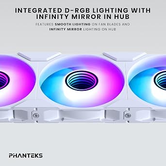 Phanteks M25-120 Gen2 Triple Pack, 3X 120mm ARGB High Performance Cooling Fans, Daisy-Chain Unified Fan Frame, Infinity Mirror hub, Single Cable Connection, White