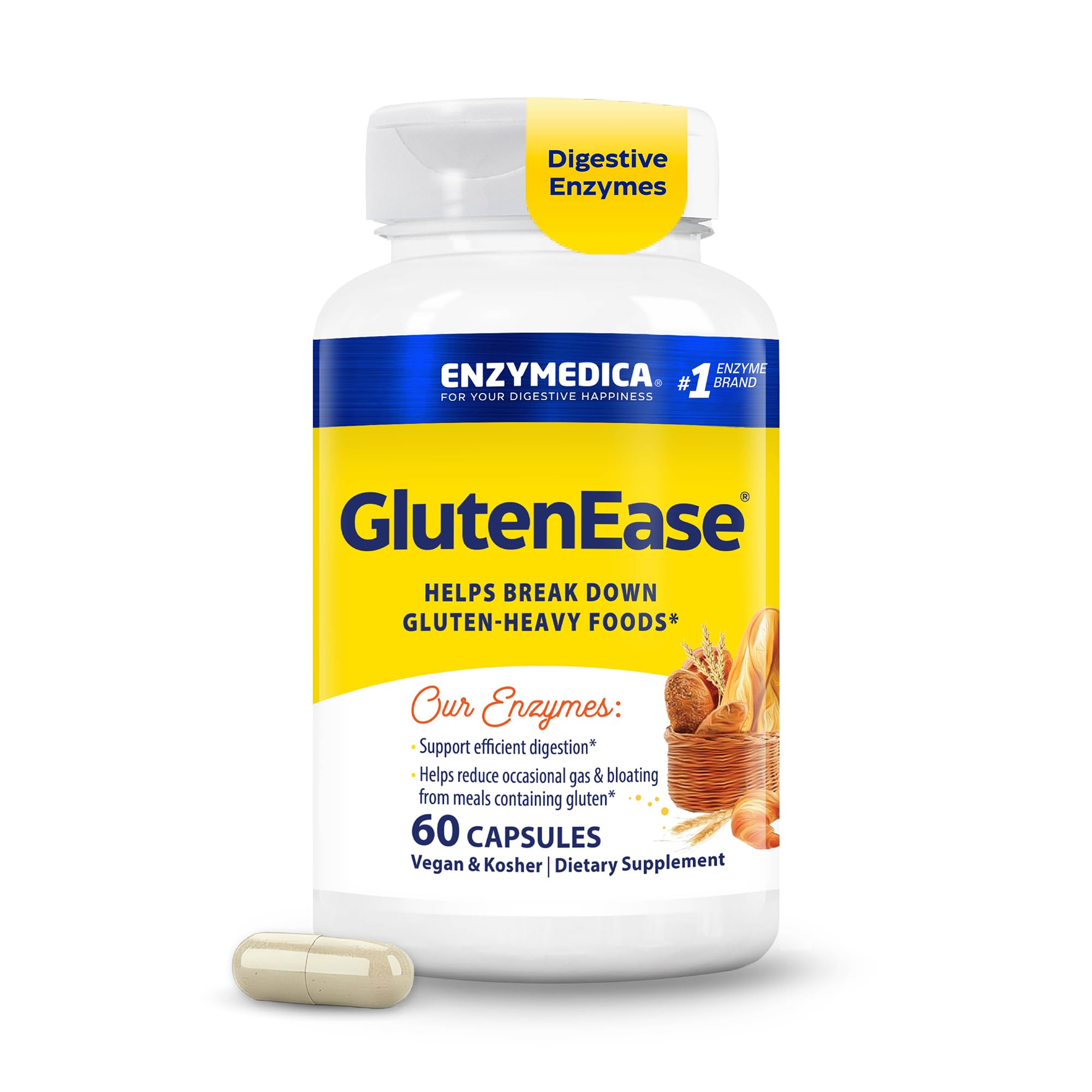 Enzymedica GlutenEase, Helps Gas & Bloating - 60 Capsules 60 Count (Pack of 1)