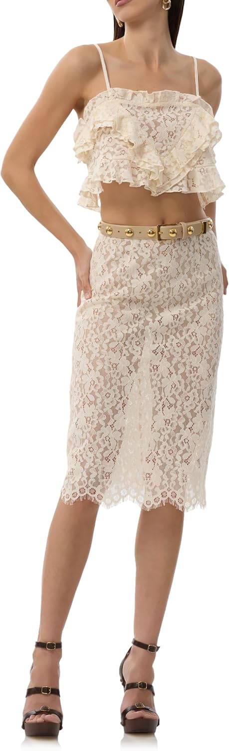 AFRM Womens Arista Lace Pencil Midi Skirt