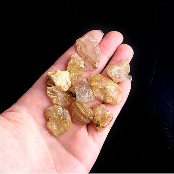 Natural Crystal Rough 10/20g Clear Natural Charming Yellow Hair Crystal Gold Rutilated Quartz Chips Rough Stone Mineral Specimens Home Decor(10g)