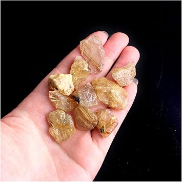Natural Crystal Rough 10/20g Clear Natural Charming Yellow Hair Crystal Gold Rutilated Quartz Chips Rough Stone Mineral Specimens Home Decor(10g)