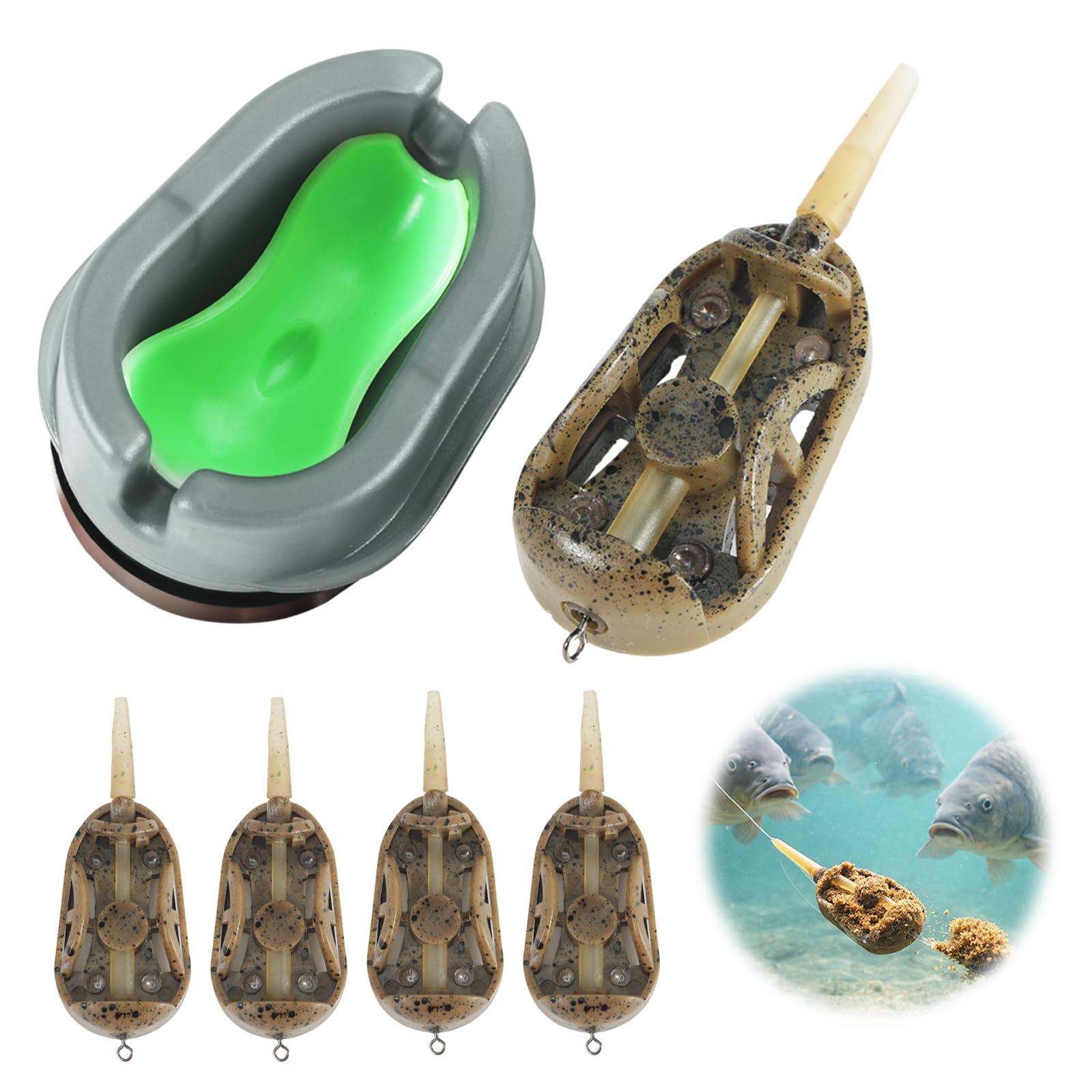 6 Pcs Fishing Feeders, Method Feeder with Weights 20g 30g 40g 50g 60g, Quick Release & Inline Method Feeder Kit, Carp Feeder Bait Tackle