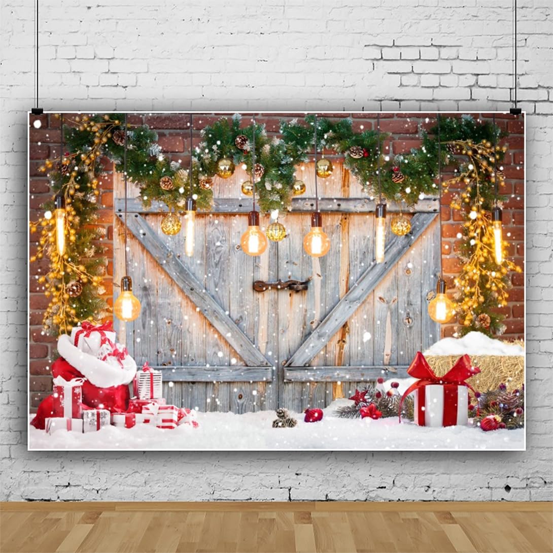 3x2,5m Copo de Nieve Navidad Fotografía Telón de Fondo Invierno Escena de Nieve Fondo Fotografico Pared de Madera Fondo Rústico Invierno Purpurina Dorada Decoración Foto atrezzo