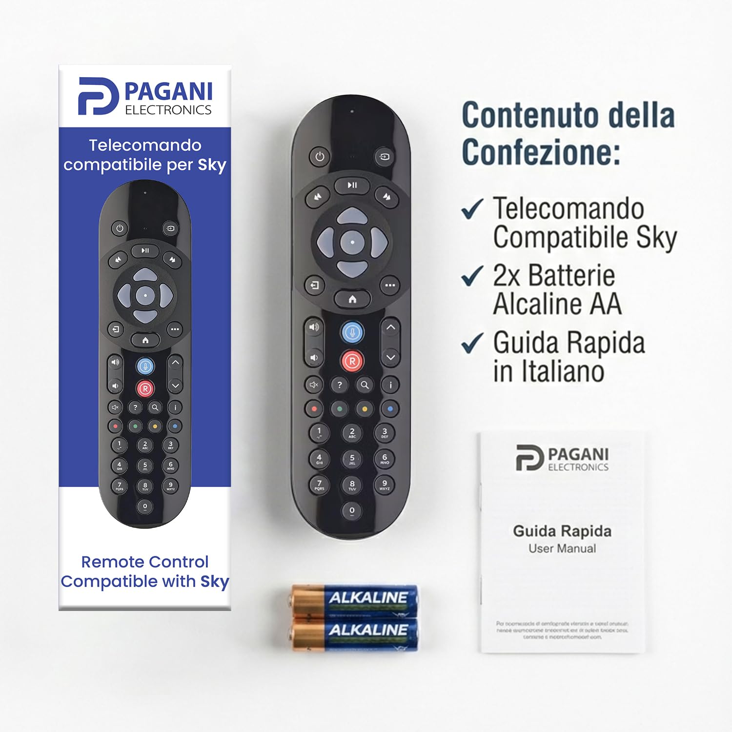 Telecomando Bluetooth Vocale Compatibile con SkyQ, Sky Q Mini, Platinum, Silver, 1TB e 2TB, Batterie Incluse, Facile Configurazione, Azienda Italiana, Qualità Testata in Italia
