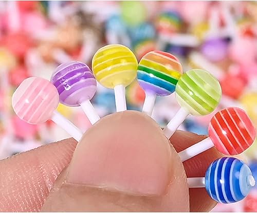 Miniatura 6 de VIAILI SYMIE 50 dijes de resina de piruleta, cuentas de limo de caramelo, suministros de resina con parte trasera plana, suministros para hacer