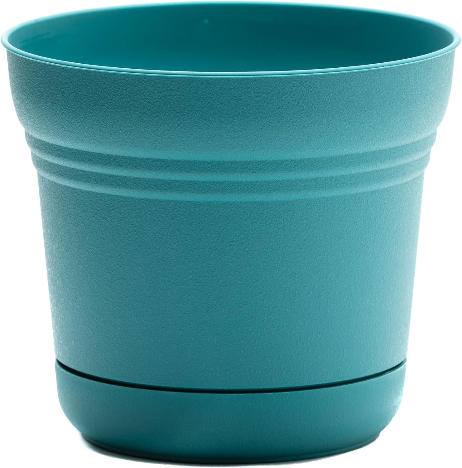 Plexon Round Planter with Removable Saucer Tray, 10.75”H x 12.25" W, 3 Gallon, Bermuda Teal - Durable Plastic Pot, Matte Finish, Pre-Drilled Drainage,