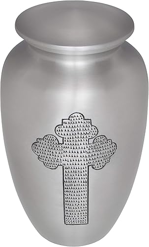 Miniatura 5 de Liliane Memorials - Urna funeraria de cruz plateada  Urna de cremación para cenizas humanas  Aluminio  Adecuada para entierro o nicho de cementerio