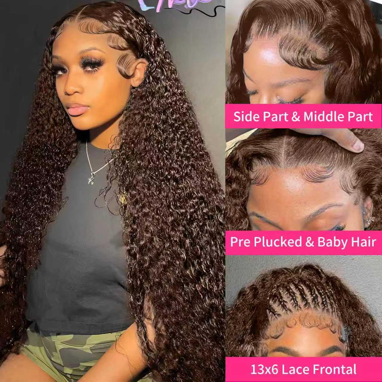 200 Density Chocolate Brown Lace Front Wig Human Hair 24 Inch 13x6 HD Deep Wave Lace Front Wigs Human Hair Colored Deep Curly Lace Frontal Wigs Glueless Wig for Woman Pre Plucked with Natural Hairline
