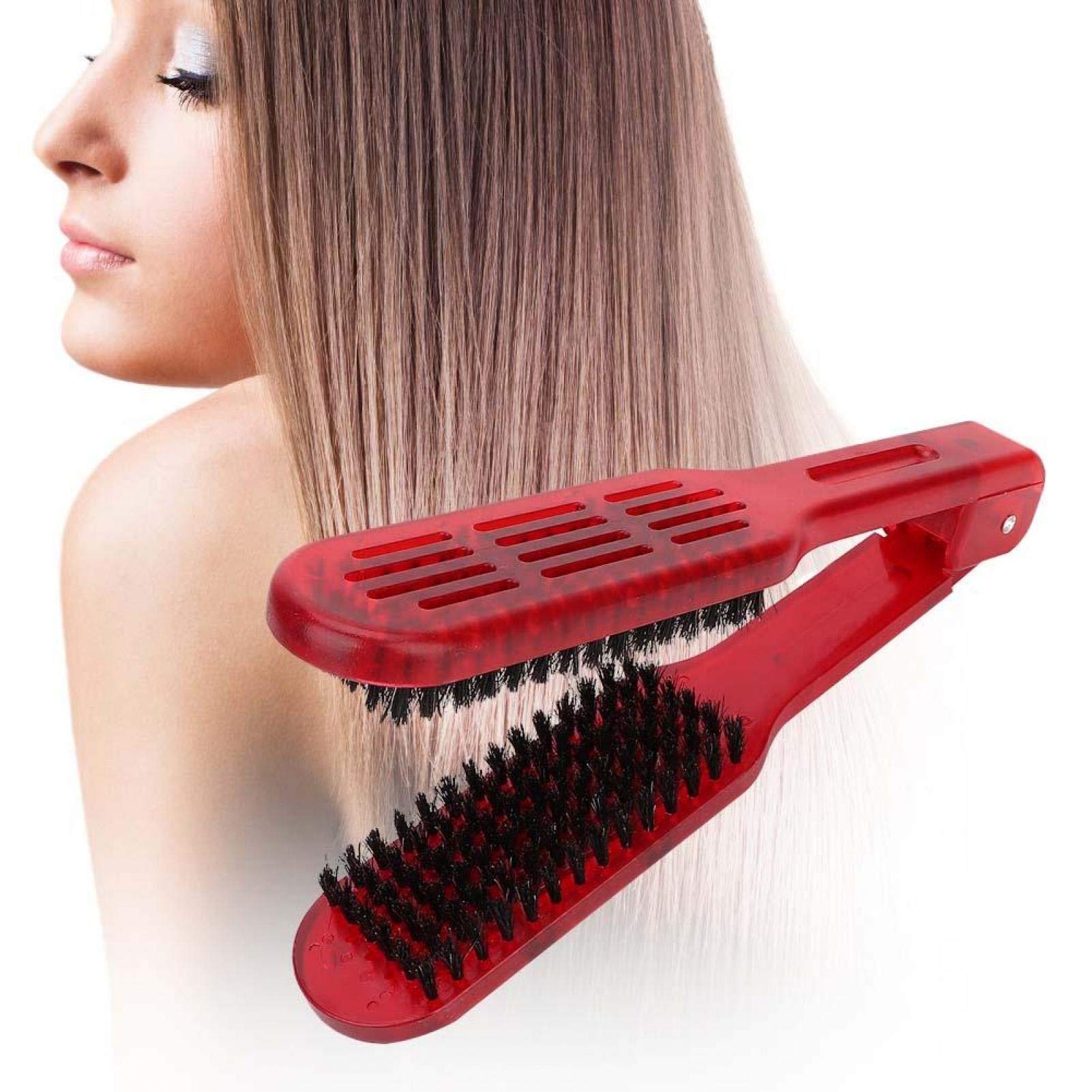 Plywood Comb Hair Straightening Styling Straightener Styling Straightener Hairdressing Tool Splint V-Shape Tools Bristle For Home Barber Shop[Red]