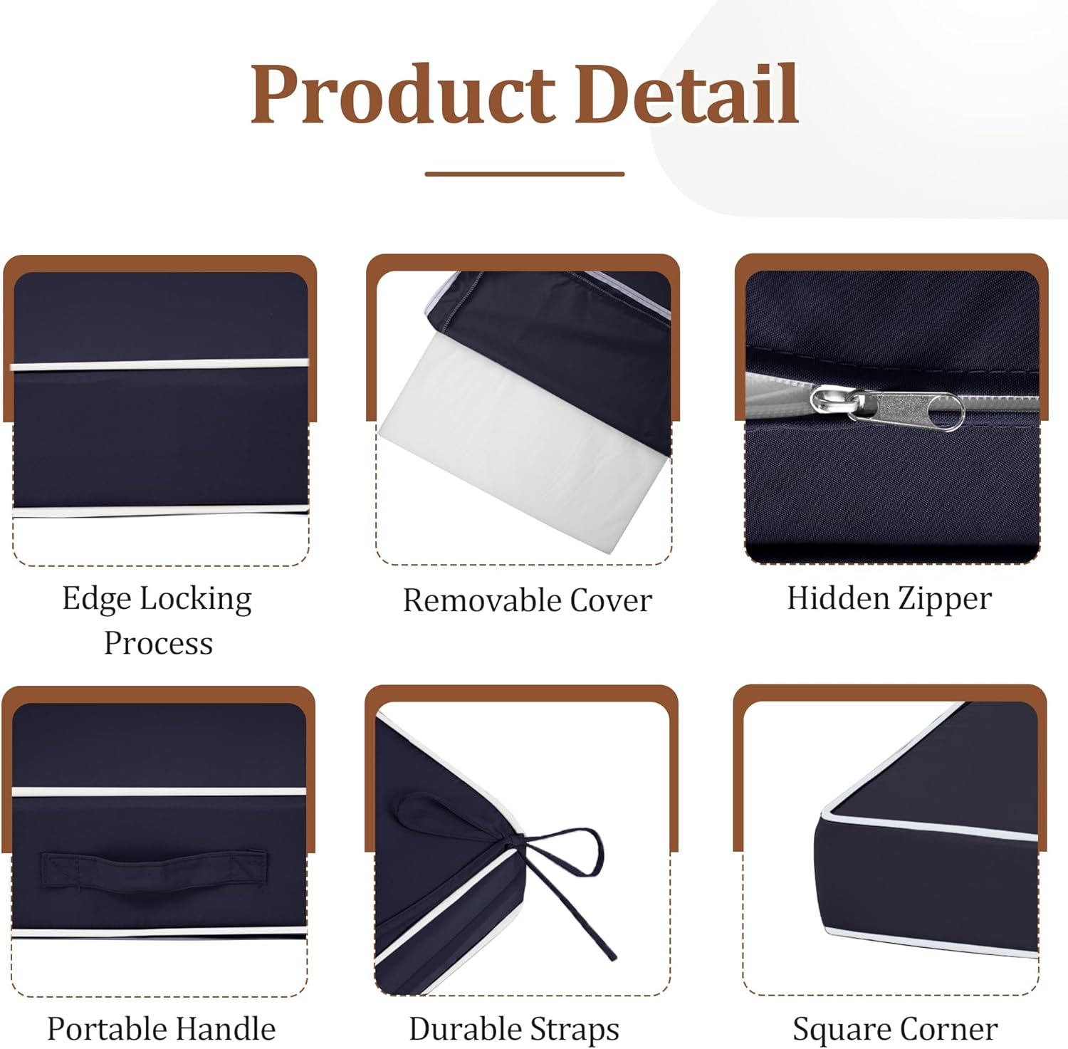 Outdoor Chair Cushions, 24''x24'' Outdoor Chair Cushions, Patio Chairs Cushions w/ Back Cushion,Handle,Straps,Removable Cover, Outdoor Cushion for Kitchen Dining Patio Furniture,Water & Fade-Resistant