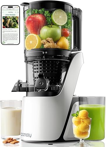 Canoly Exprimidor de prensa en frío C16, con un conducto de 6 pulgadas de ancho y coladores autoprecortados, 3 en 1 (jugo y sorbete y leche de