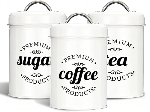 3 Piece Food Jars Canisters Sets, Airtight Coffee Container, Tea Organizer, And Sugar Canister