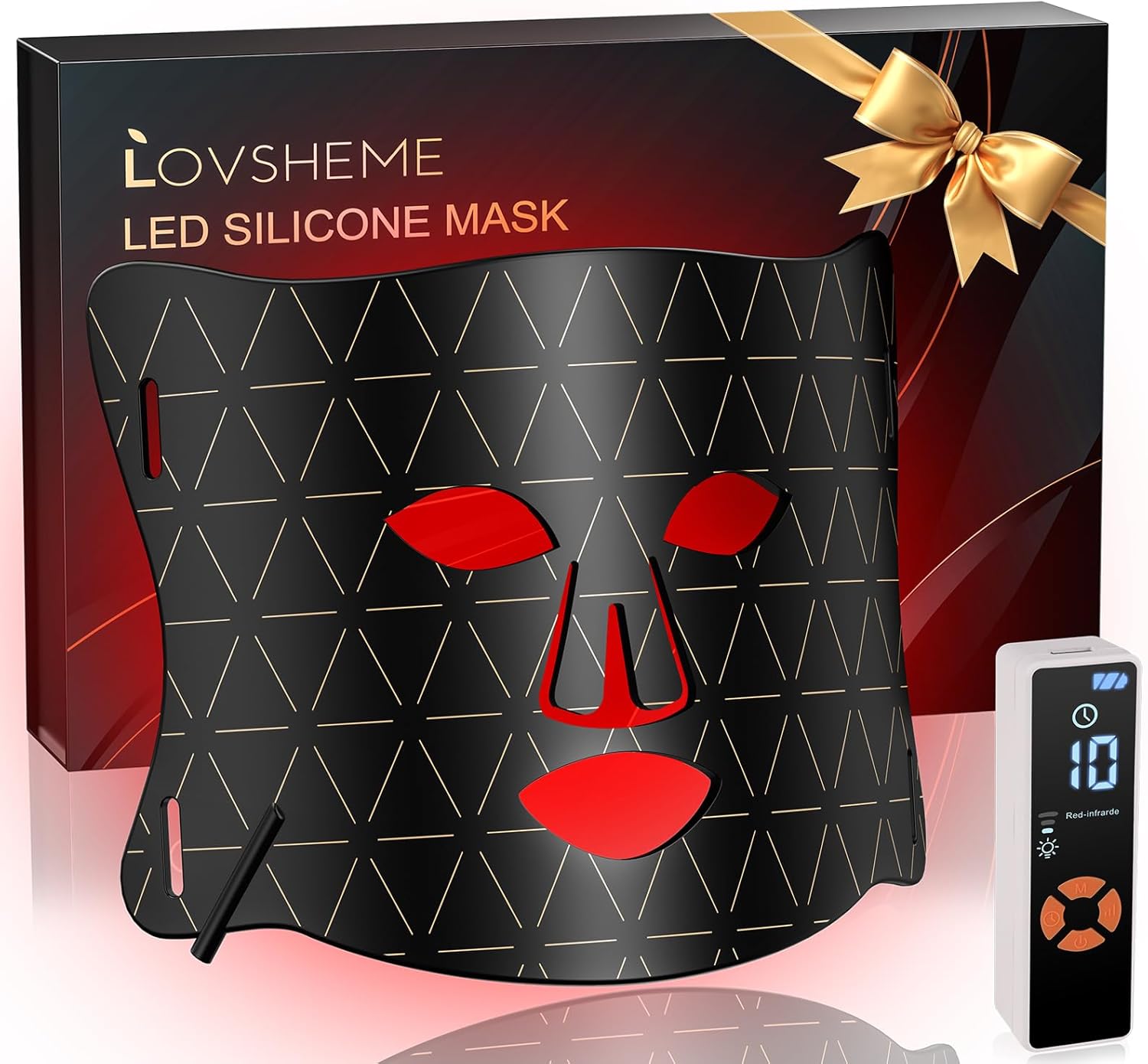 Lovsheme Red Light Therapy for Face, Enhance LED Face Mask Light Therapy for Acne, Wrinkles & Skin Rejuvenation, 3 Light Modes & Timing Settings, Eye Protection, Portable LED Face Mask Home Skincare