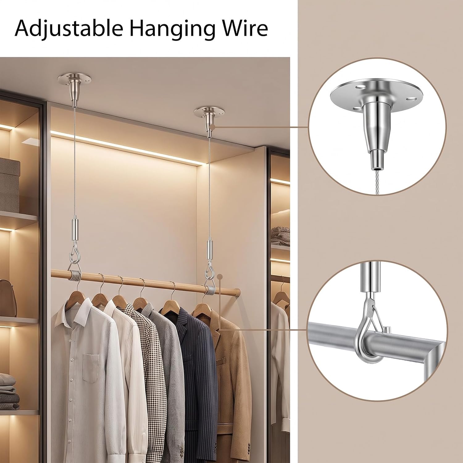 2Pack Closet Rod Support Bracket, 78inch Ceiling Curtain Rod Holder