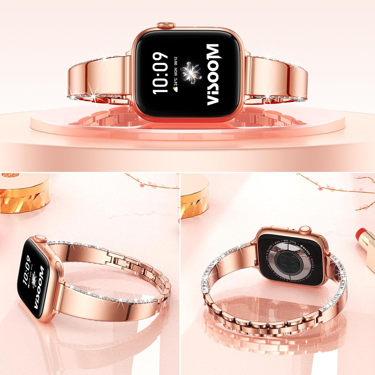 VISOOM Designer Bracelet for Apple Watch 42/41/40/38mm Bands Women-Metal/Dressy/Thin/Slim/Jewelry/Unique Starlight Apple Watch Series Se 11 10 9 8 7 6 5 4 3 2 1 iWatch Bracelet Bands for Women - Image 3