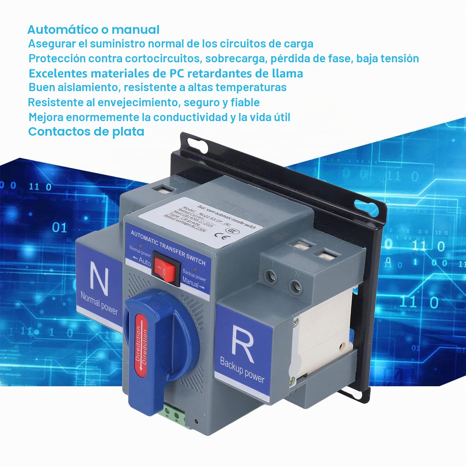 Interruptor de Transferencia Automática de Doble Potencia AC230V 2P CB Micro Tipo de Ruptura Mini Cambio para PV Doméstico (63A)