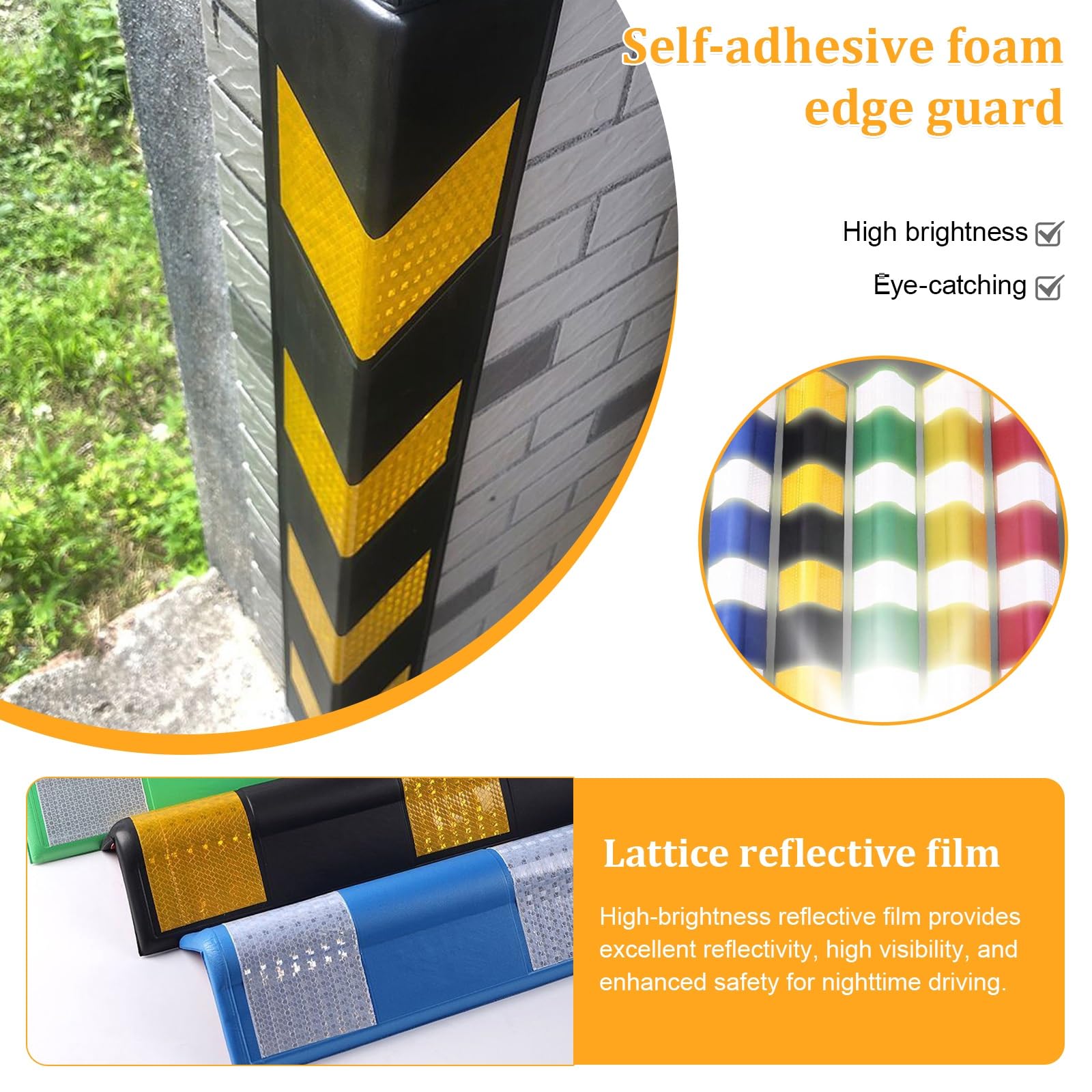Protector de Esquinas Autoadhesivo para Pared de Garaje, Protector de Columna de Goma Reflectante, Protectores de Bordes de Pared de Garaje 80cm(Right Angle-D,2pcs)