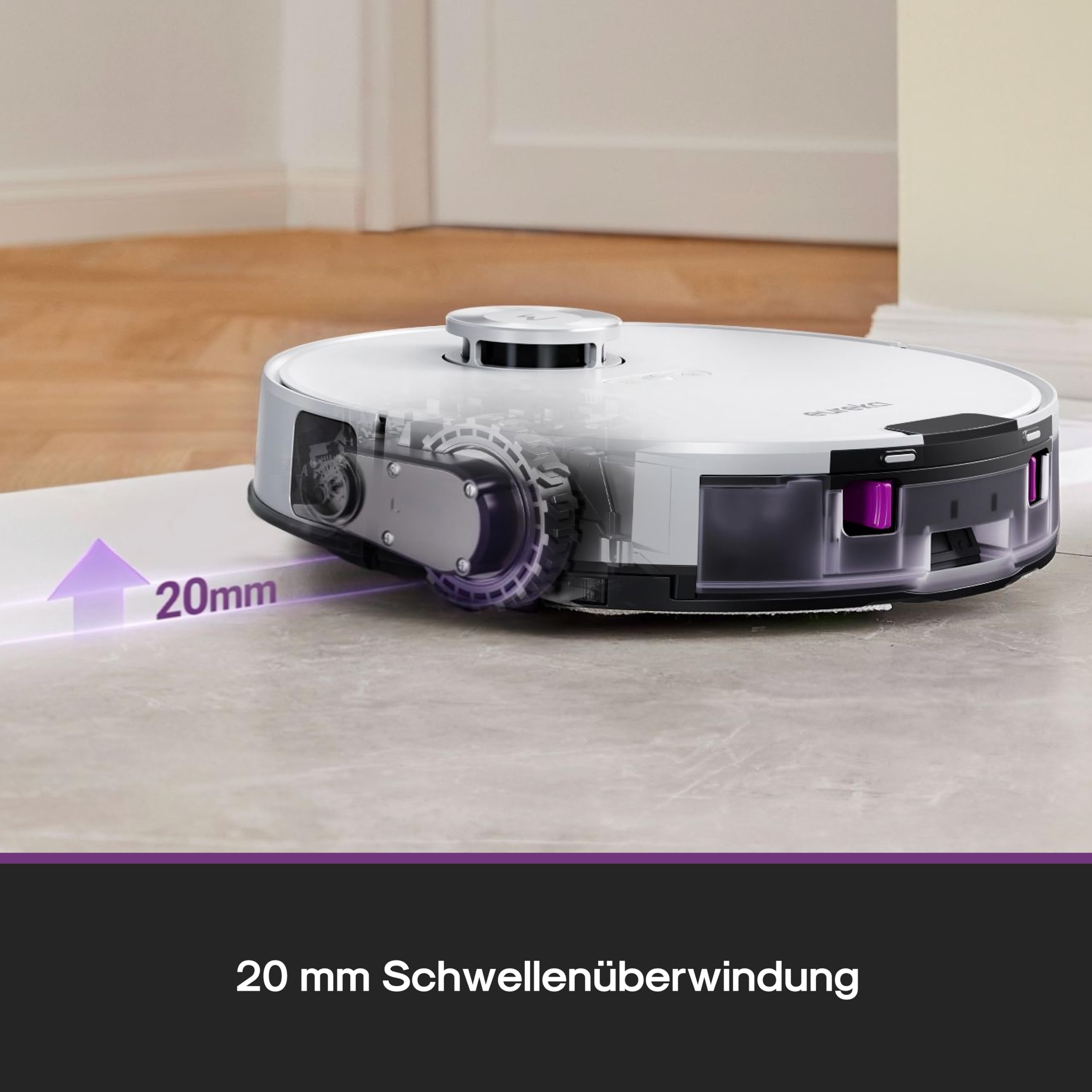 Eureka E20 Evo Plus Saugroboter mit Wischfunktion Absaugstation beutelloser, Saugroboter 10000 Pa, Saug Wischroboter mit Selbstentleerung, Anti-Wickel für Tierhaare, Hartböden, Teppiche