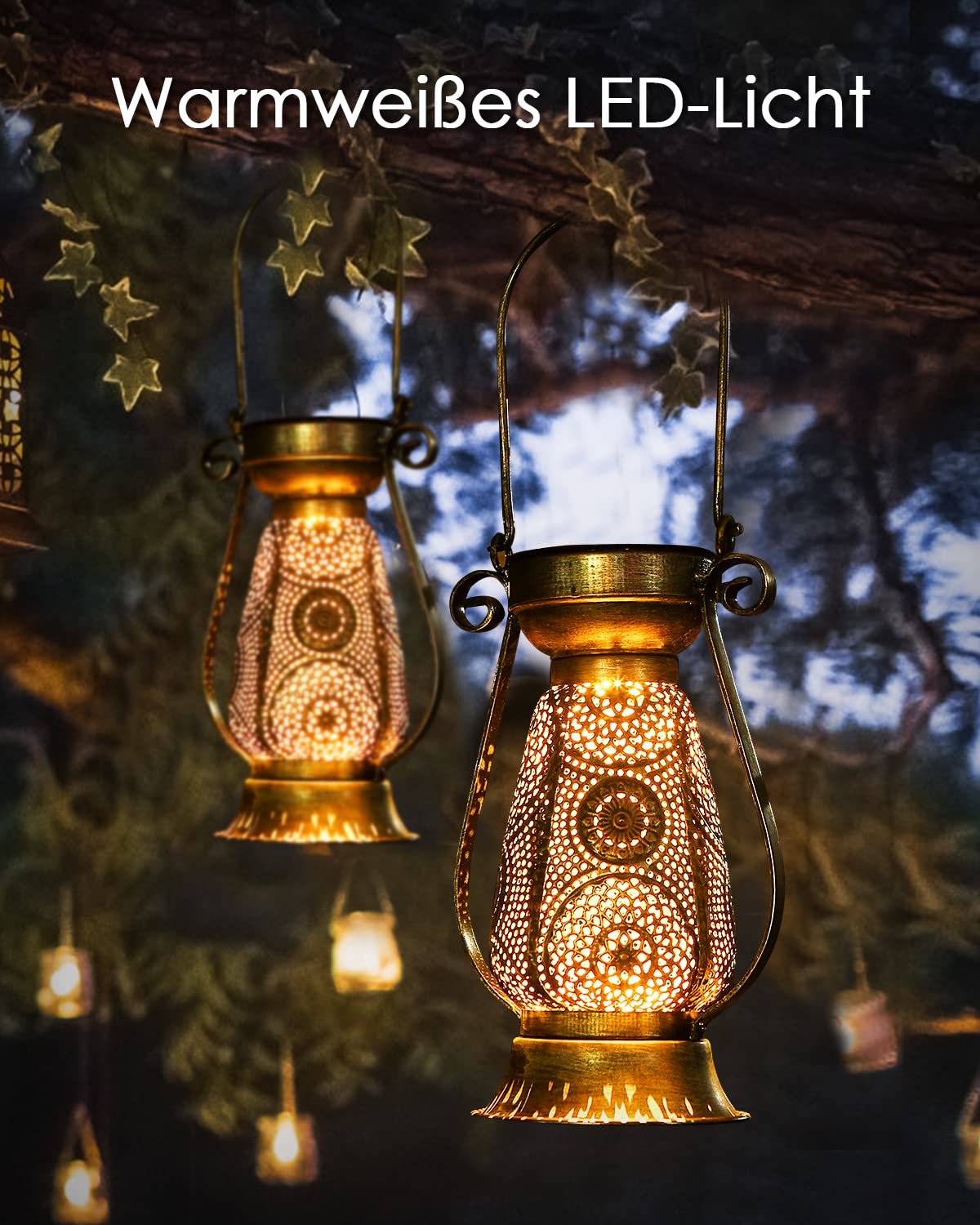 Görvitor 4 stuks lampen op zonne-energie voor buiten, tuin, met IP65 waterdicht, led-metalen zonnelampen voor buiten, vintage, warmwit, tuinverlichting, tuindecoratie voor pad, terras, gazon, Kerstmis