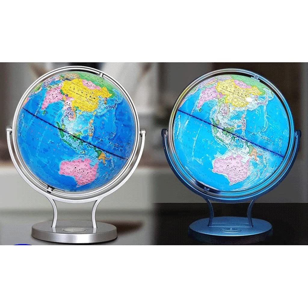 POCHY Mappamondi Globi geografici con Base in Argento Mappamondo educativo Globo Mondiale Illuminato per mappatura Viaggi Scopi educativi Pratico Moda