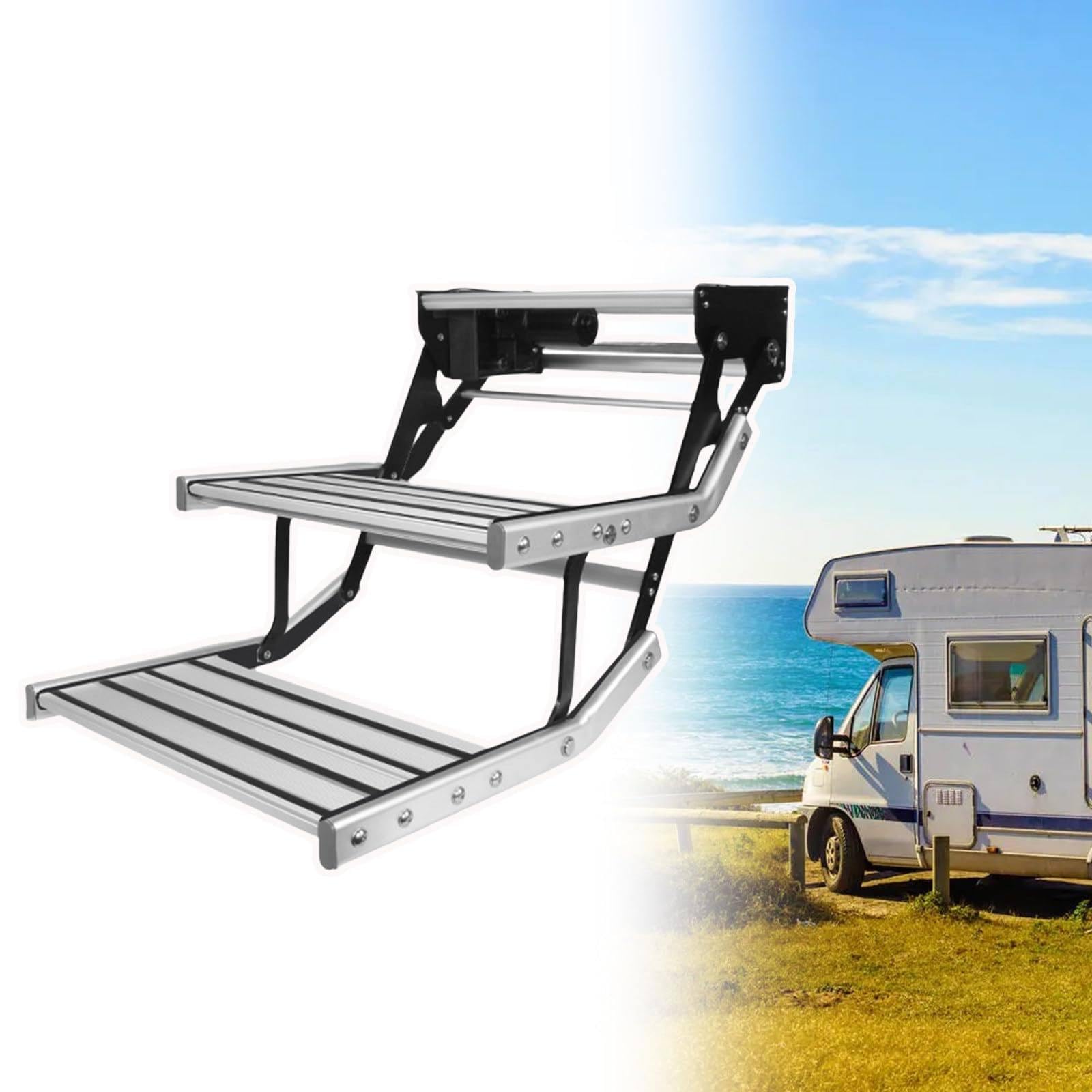 Escalón de Entrada eléctrico retráctil para Caravana, Escalera retráctil automática de 12 V, Plegable, de Chapa de Acero Engrosada. 2layer