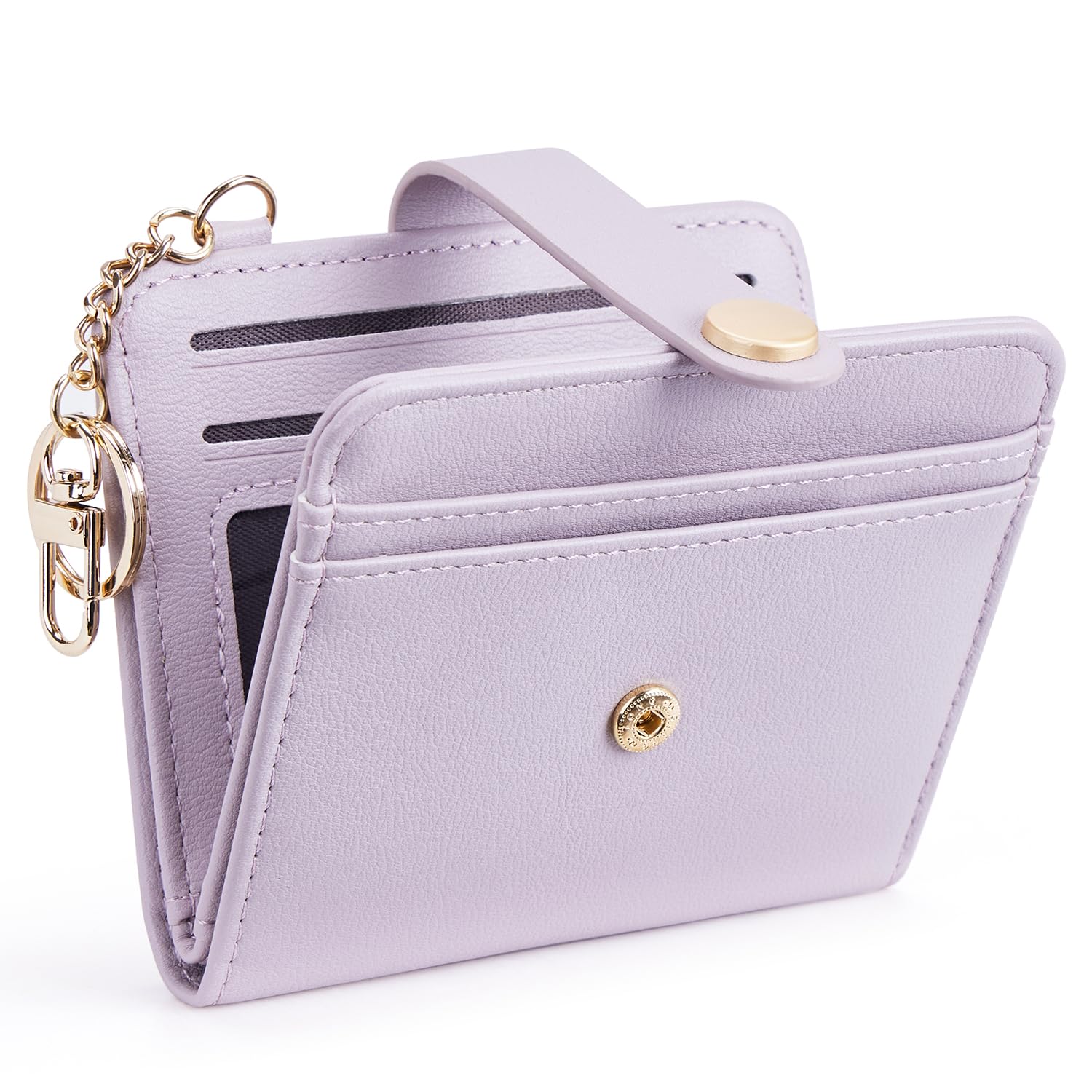 POIUGOYA Slim Wallet for Women,RFID Blocking Bifold Credit Card Holder with Zipper Coin Pocket,ID Window & Keychain, 2A-PU Leather-Light Purple, Classic