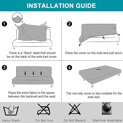Miniatura 7 de Fundas de futón sin brazos, funda elástica para sofá cama, funda de sofá sin brazos, protector de muebles con parte inferior elástica para sofá