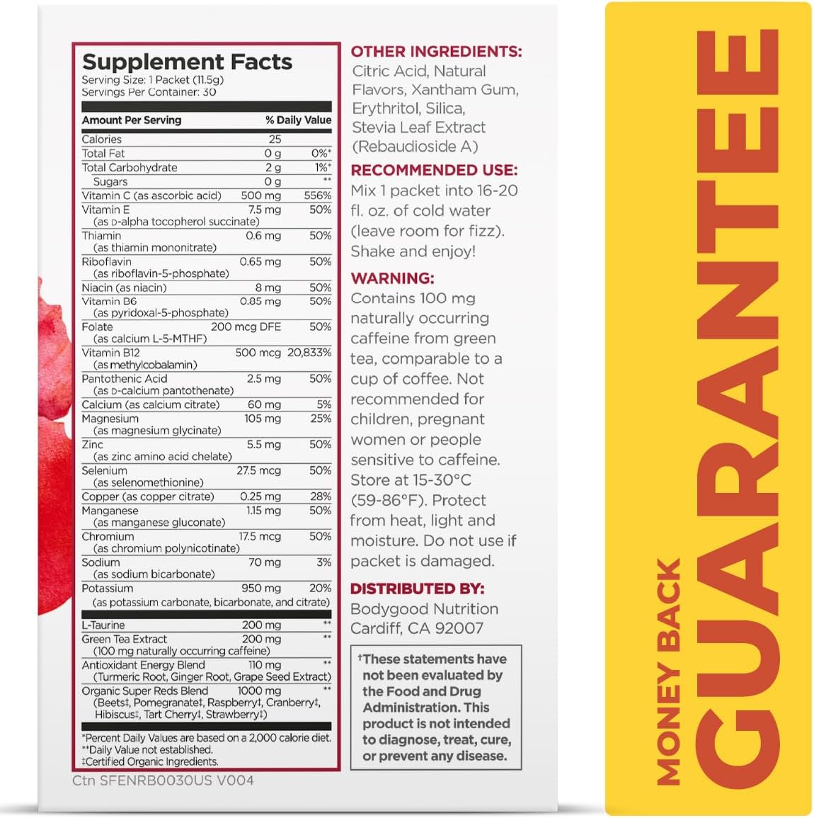 Pureboost Superfoods Clean Energy Booster, Refreshing Energy Drink Mix with 7 Organic Red Superfoods; Beet, Hibiscus, Pomegranate and Vitamins. Sugar-Free, No Sucralose (Red Burst, 30 Count)