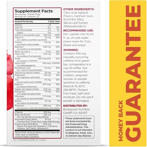 Pureboost Sugar-Free Superfoods Clean Energy Booster, Red Burst 30 Count, Refreshing Energy Drink Mix with 7 Organic Red Superfoods; Beet, Hibiscus, Pomegranate and Vitamins, No Sucralose