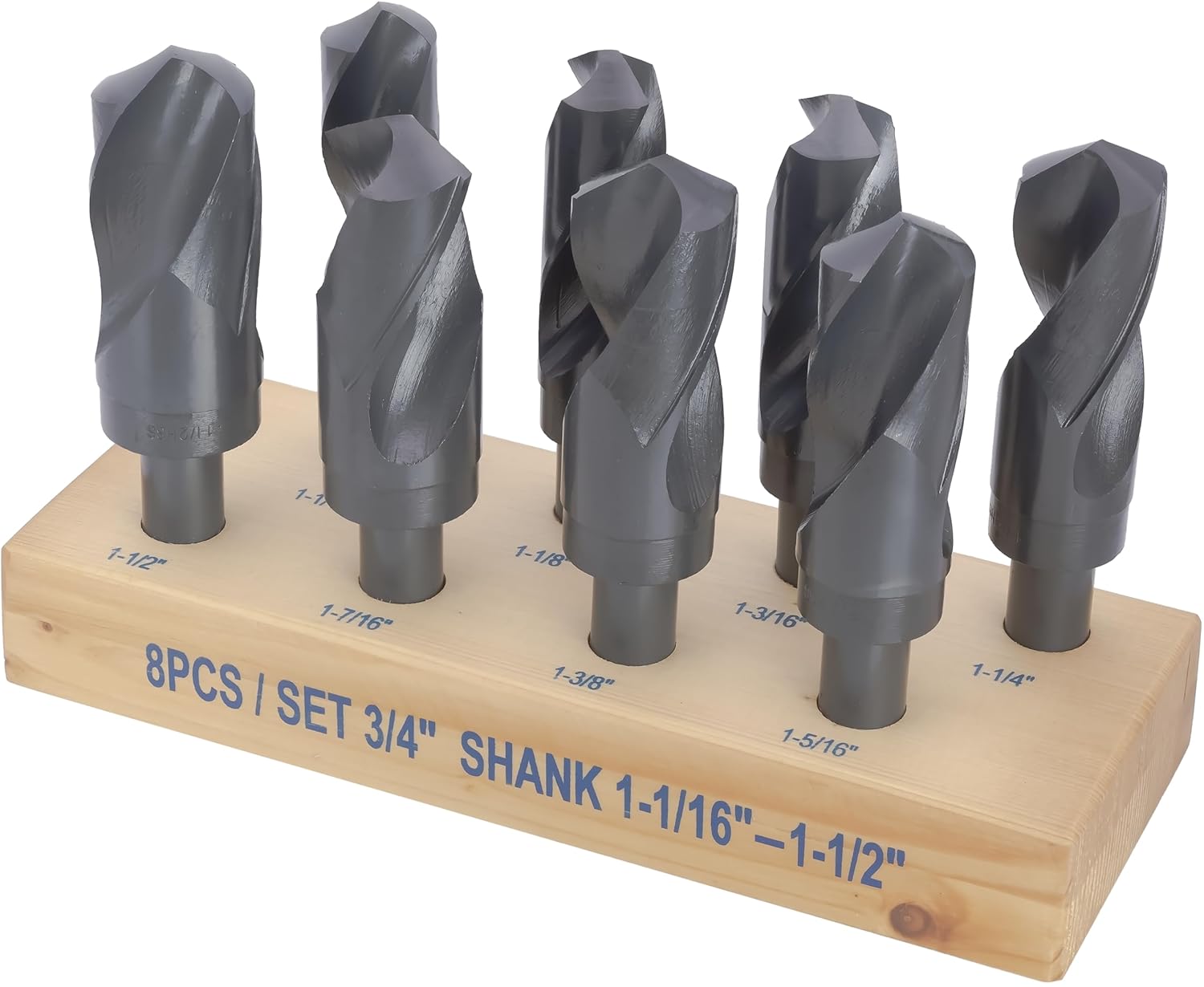 CME 8 pc M2 High-Speed Steel Silver and Deming Drill Bit Set, 3/4" Reduced Shank, 1 1/16" to 1 1/2" Sizes Included