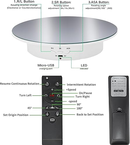Miniatura 22 de JAYEGT Soporte de exhibición giratorio motorizado, carga de 7.87 pulgadas/17.6 libras, tocadiscos giratorios eléctricos de 360 grados para productos