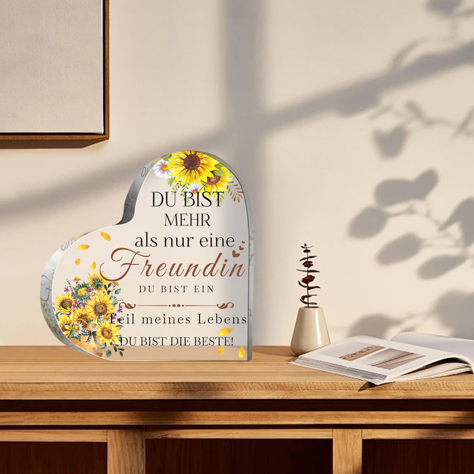 Johiux Beste Freundin Geschenke,Geschenke für Freundin Acryl Herz,geschenk freundin geburtstag Geschenke für Beste Freundin Geburtstagsgeschenk Weihnachtsgeschenke für Freundin. (Sonnenblume)