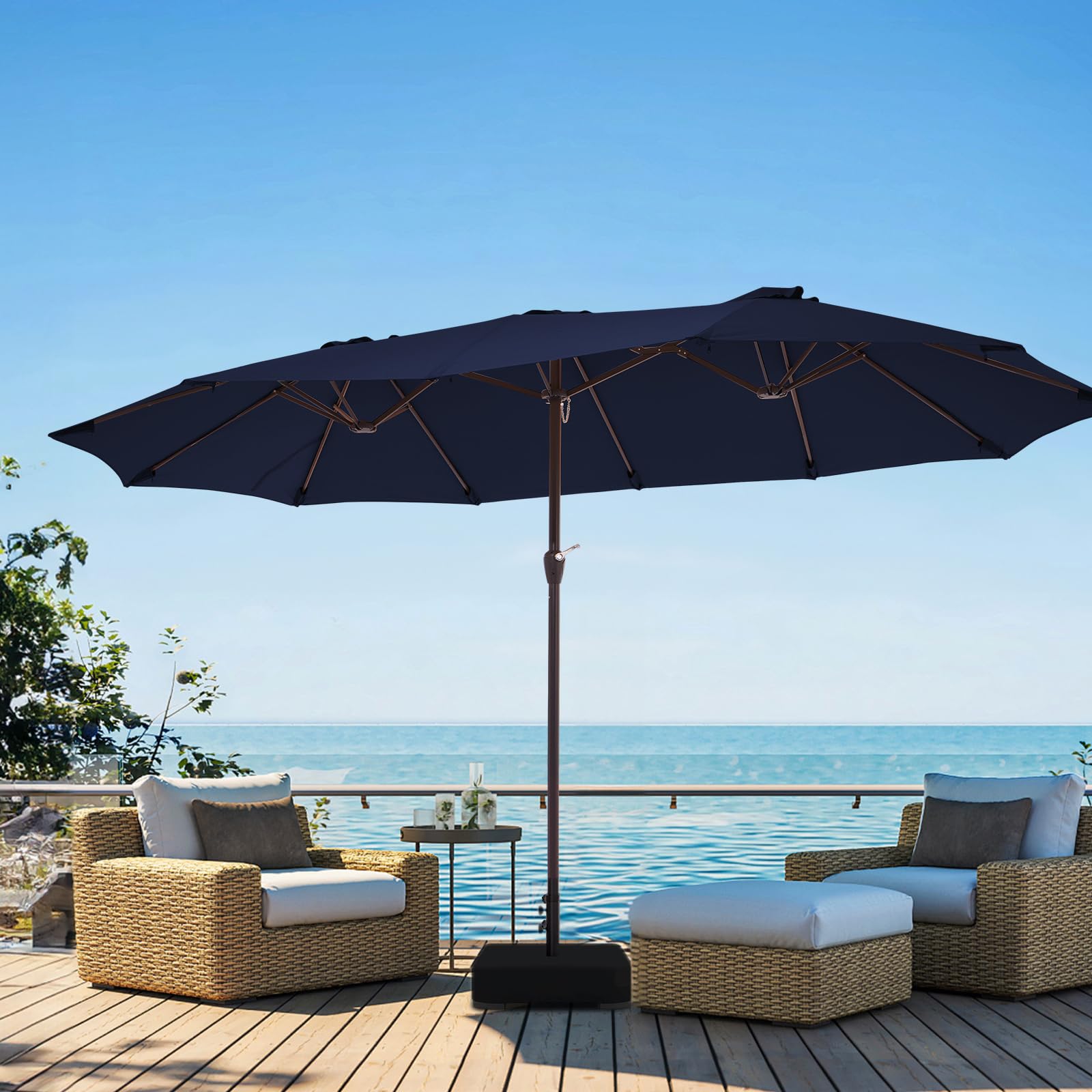 Photo 1 of JEAREY 15ft Large Patio Umbrella with Base, Outdoor Rectangle Umbrella Double-Sided Market Umbrella with Stand for Pool, Deck, Backyard and Garden, Navy