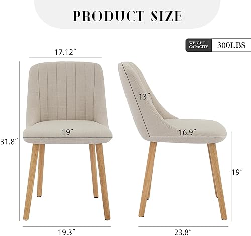 Miniatura 6 de 2 sillas de comedor, sillas laterales de cocina tapizadas de tela moderna, respaldo curvado con patas de roble, sillas de comedor sin brazos, juego