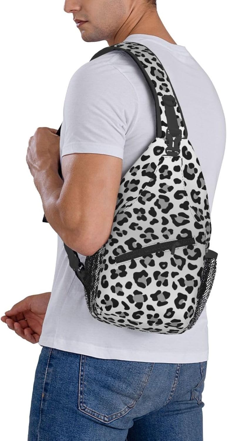 Leopard Print Crossbody Sling Bags for Women Men Abstract Snow Leopard Spots Pattern Travel Sling Backpack Casual Chest Shoulder Bag Cute Wild Animal Skin Texture Gym Sports Hiking Daypack - Image 7