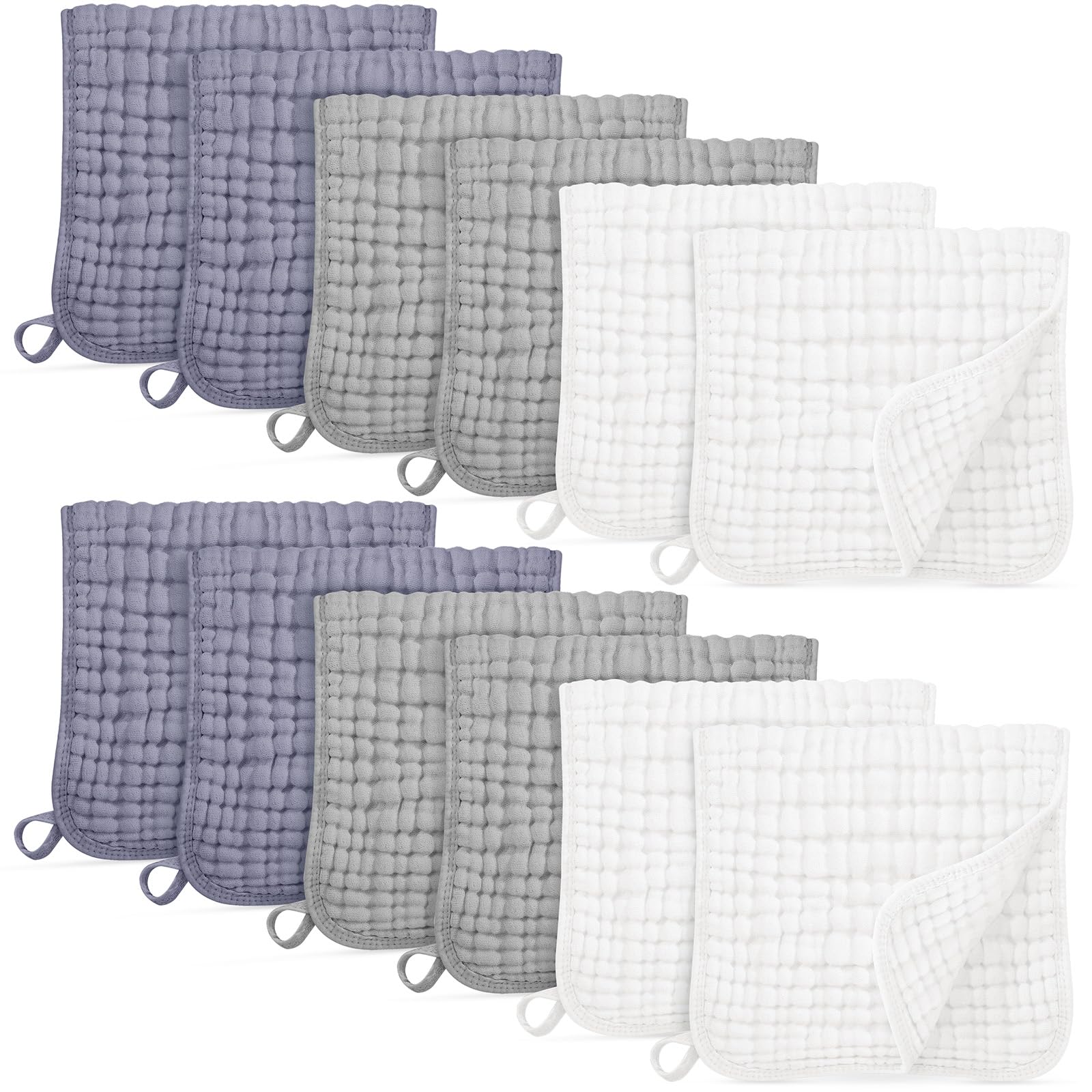 CAIKEZI Muslin Burp Cloths for Baby 100% Cotton Burping Cloths for Boys Girls Large 20''X10'' Extra Soft and Absorbent 12 Pack - White and Grey